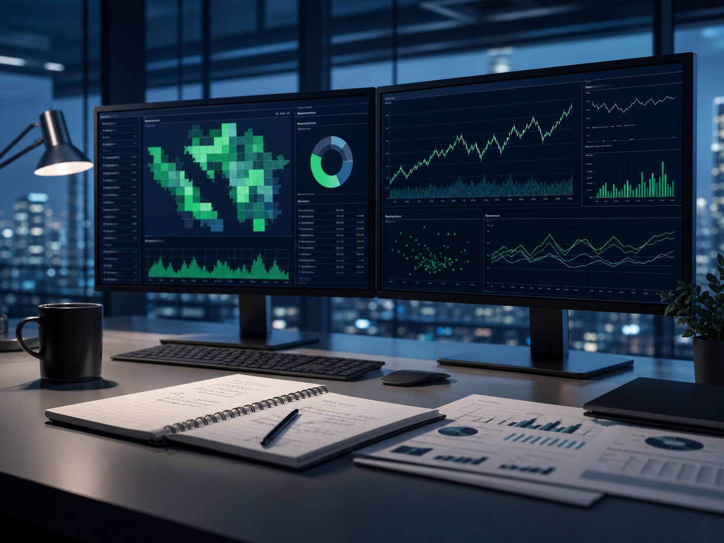 Analyst workstation with market sector dashboards