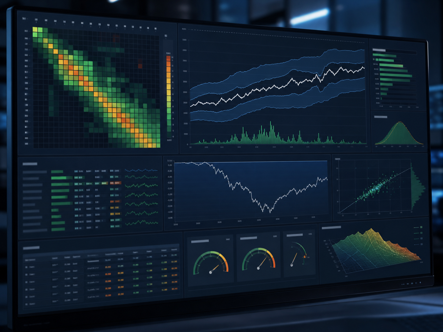 Institutional risk dashboard with correlation heat map and volatility charts